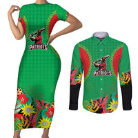 Custom Caribbean Cricket St Kitts and Nevis Couples Matching Short Sleeve Bodycon Dress and Long Sleeve Button Shirt Two Islands One Fire Patriots Crown 2025 - Green - Wonder Print Shop