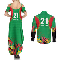 Custom Caribbean Cricket St Kitts and Nevis Couples Matching Summer Maxi Dress and Long Sleeve Button Shirt Two Islands One Fire Patriots Crown 2025 - Green - Wonder Print Shop