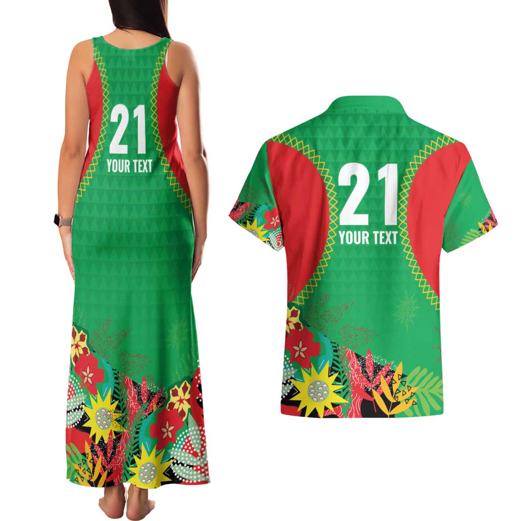 Custom Caribbean Cricket St Kitts and Nevis Couples Matching Tank Maxi Dress and Hawaiian Shirt Two Islands One Fire Patriots Crown 2025 - Green - Wonder Print Shop