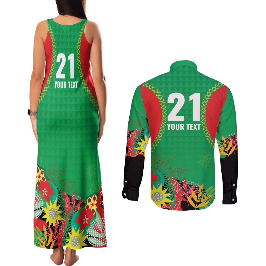 Custom Caribbean Cricket St Kitts and Nevis Couples Matching Tank Maxi Dress and Long Sleeve Button Shirt Two Islands One Fire Patriots Crown 2025 - Green - Wonder Print Shop