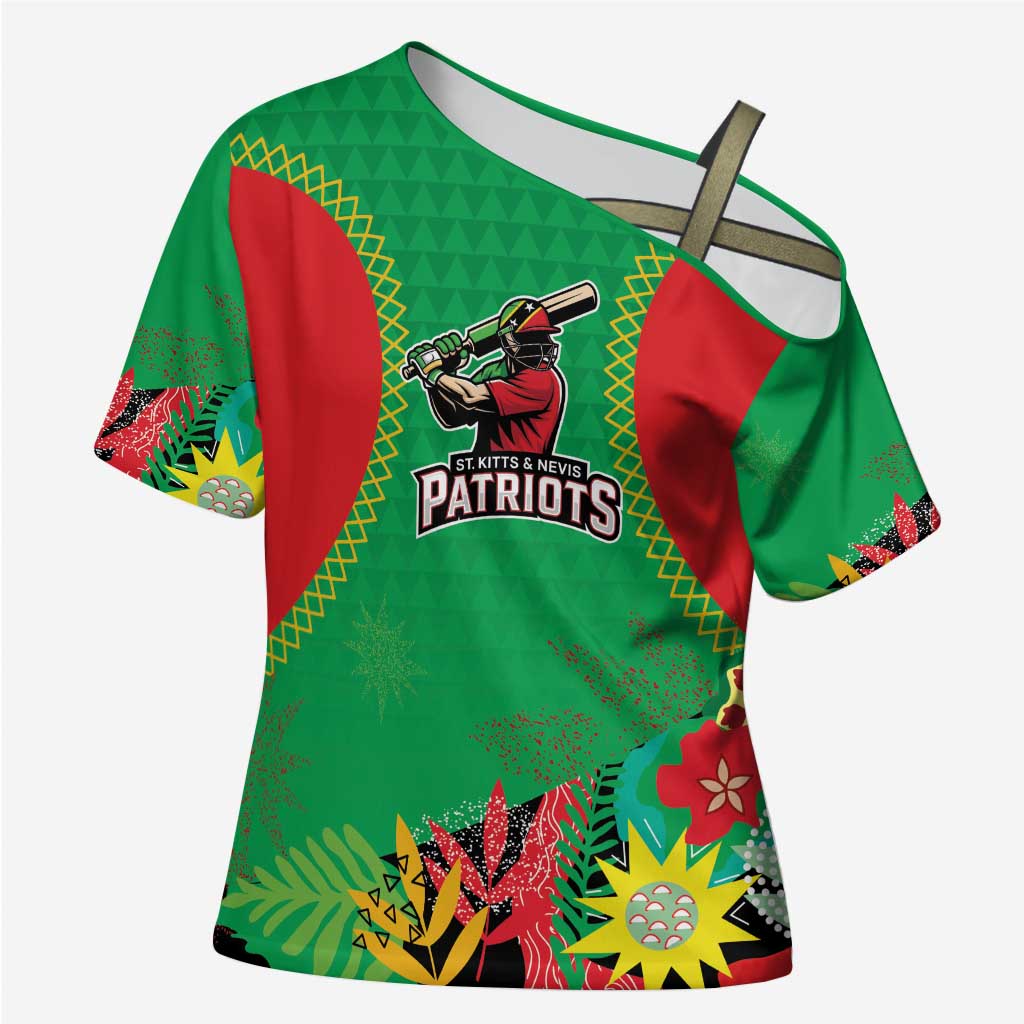 Custom Caribbean Cricket St Kitts and Nevis Cross Shoulder Shirt Two Islands One Fire Patriots Crown 2025 - Green - Wonder Print Shop