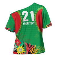 Custom Caribbean Cricket St Kitts and Nevis Cross Shoulder Shirt Two Islands One Fire Patriots Crown 2025 - Green - Wonder Print Shop