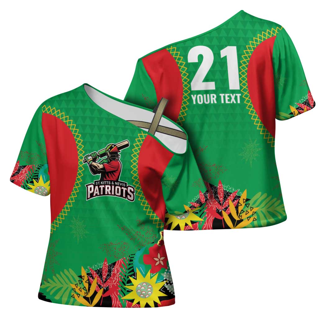 Custom Caribbean Cricket St Kitts and Nevis Cross Shoulder Shirt Two Islands One Fire Patriots Crown 2025 - Green - Wonder Print Shop
