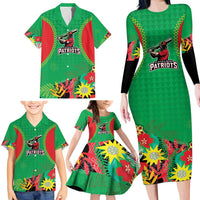 Custom Caribbean Cricket St Kitts and Nevis Family Matching Long Sleeve Bodycon Dress and Hawaiian Shirt Two Islands One Fire Patriots Crown 2025 - Green - Wonder Print Shop