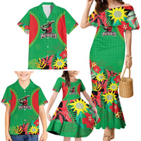 Custom Caribbean Cricket St Kitts and Nevis Family Matching Mermaid Dress and Hawaiian Shirt Two Islands One Fire Patriots Crown 2025 - Green - Wonder Print Shop