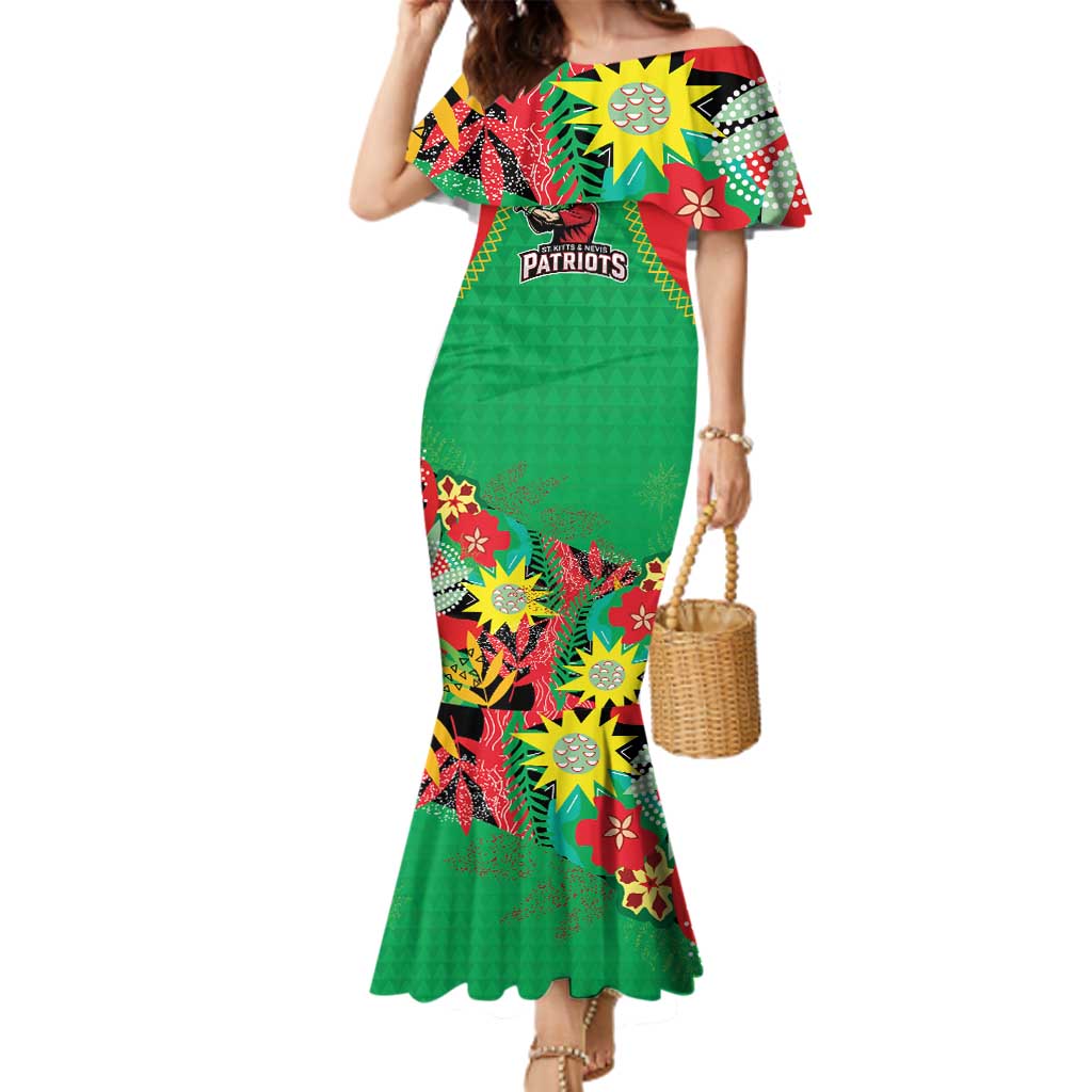 Custom Caribbean Cricket St Kitts and Nevis Family Matching Mermaid Dress and Hawaiian Shirt Two Islands One Fire Patriots Crown 2025 - Green - Wonder Print Shop