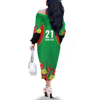 Custom Caribbean Cricket St Kitts and Nevis Family Matching Off The Shoulder Long Sleeve Dress and Hawaiian Shirt Two Islands One Fire Patriots Crown 2025 - Green - Wonder Print Shop