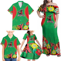 Custom Caribbean Cricket St Kitts and Nevis Family Matching Off Shoulder Maxi Dress and Hawaiian Shirt Two Islands One Fire Patriots Crown 2025 - Green - Wonder Print Shop