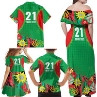 Custom Caribbean Cricket St Kitts and Nevis Family Matching Off Shoulder Maxi Dress and Hawaiian Shirt Two Islands One Fire Patriots Crown 2025 - Green - Wonder Print Shop