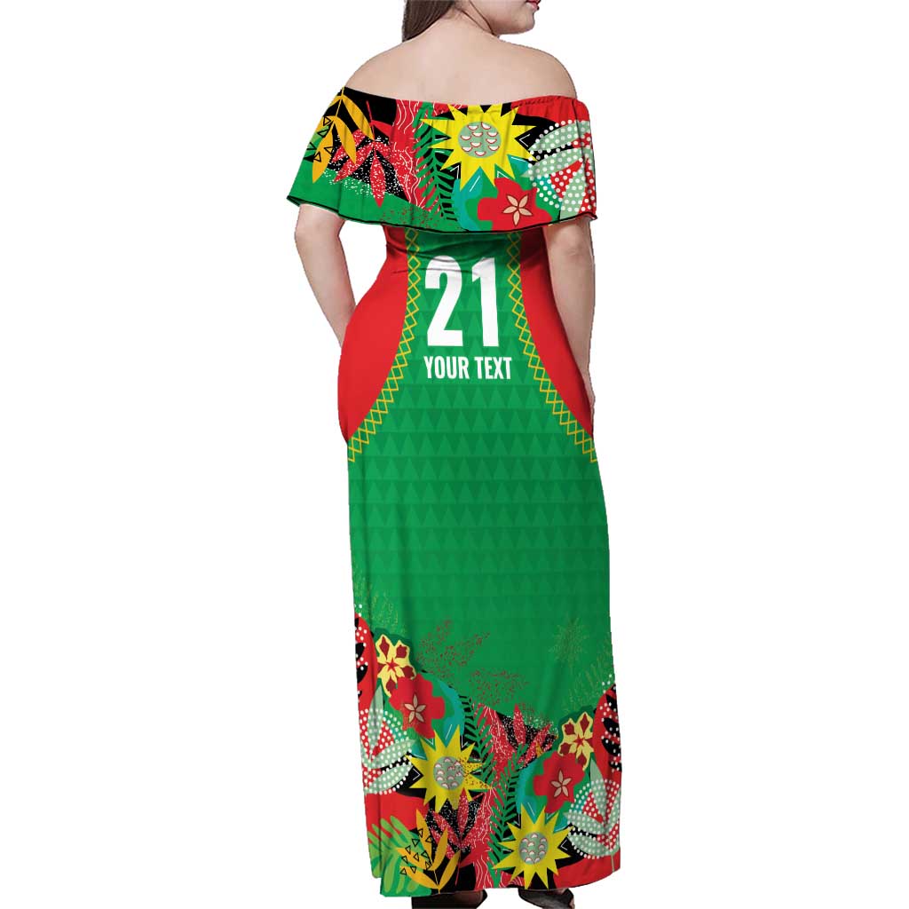 Custom Caribbean Cricket St Kitts and Nevis Family Matching Off Shoulder Maxi Dress and Hawaiian Shirt Two Islands One Fire Patriots Crown 2025 - Green - Wonder Print Shop