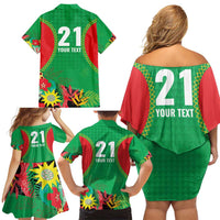 Custom Caribbean Cricket St Kitts and Nevis Family Matching Off Shoulder Short Dress and Hawaiian Shirt Two Islands One Fire Patriots Crown 2025 - Green - Wonder Print Shop