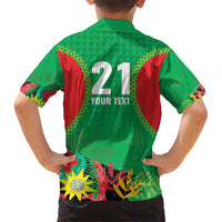 Custom Caribbean Cricket St Kitts and Nevis Family Matching Short Sleeve Bodycon Dress and Hawaiian Shirt Two Islands One Fire Patriots Crown 2025 - Green - Wonder Print Shop