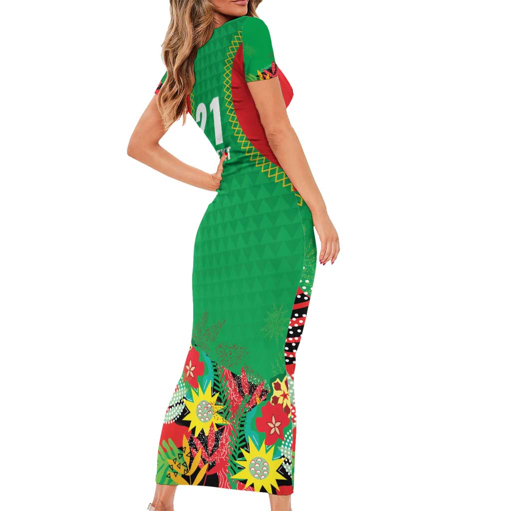 Custom Caribbean Cricket St Kitts and Nevis Family Matching Short Sleeve Bodycon Dress and Hawaiian Shirt Two Islands One Fire Patriots Crown 2025 - Green - Wonder Print Shop
