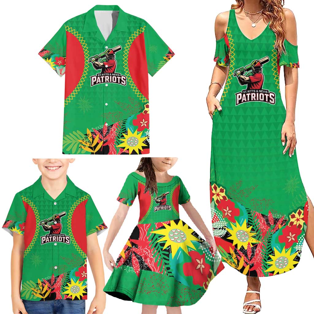 Custom Caribbean Cricket St Kitts and Nevis Family Matching Summer Maxi Dress and Hawaiian Shirt Two Islands One Fire Patriots Crown 2025 - Green - Wonder Print Shop