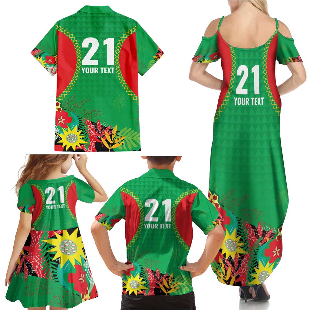 Custom Caribbean Cricket St Kitts and Nevis Family Matching Summer Maxi Dress and Hawaiian Shirt Two Islands One Fire Patriots Crown 2025 - Green - Wonder Print Shop