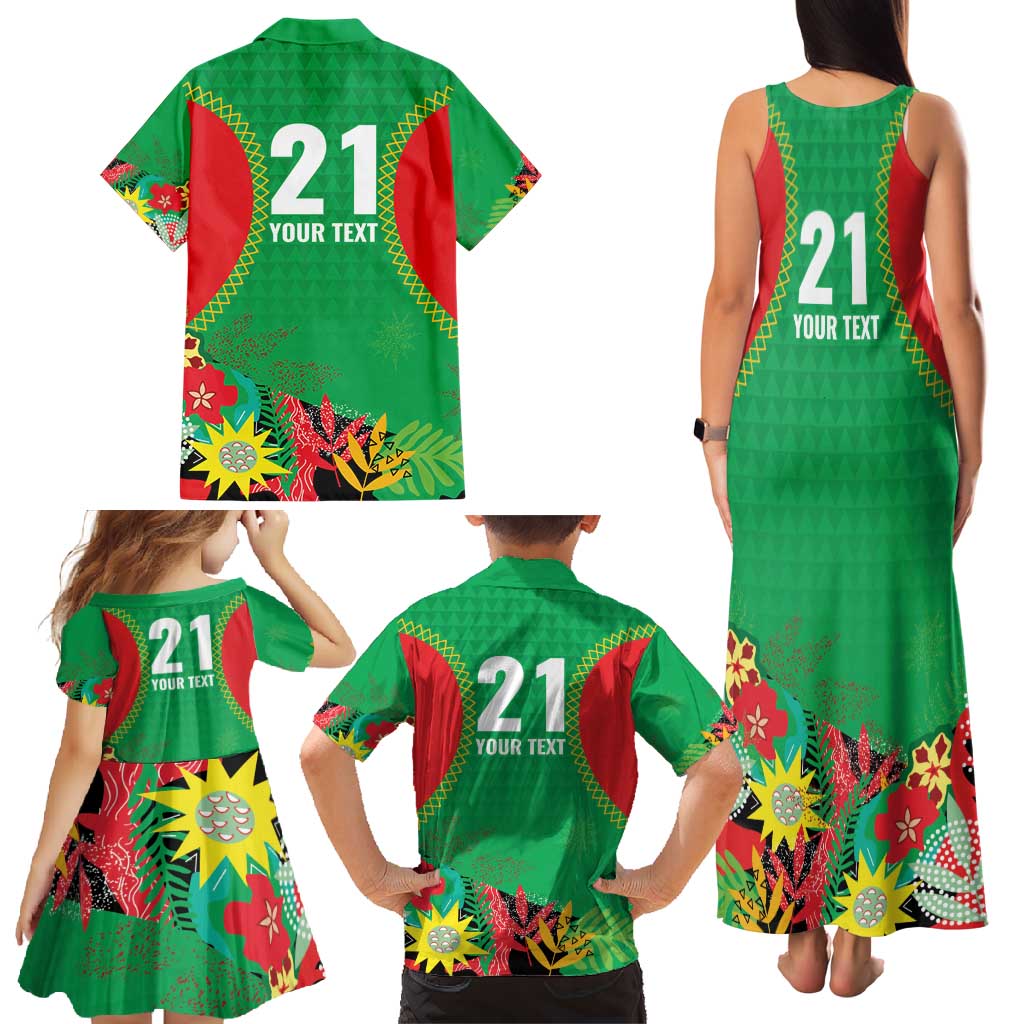 Custom Caribbean Cricket St Kitts and Nevis Family Matching Tank Maxi Dress and Hawaiian Shirt Two Islands One Fire Patriots Crown 2025 - Green - Wonder Print Shop