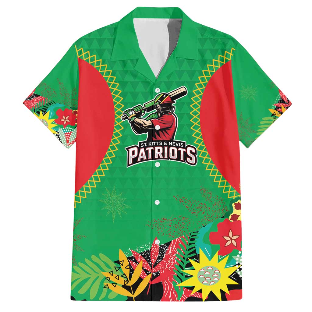 Custom Caribbean Cricket St Kitts and Nevis Hawaiian Shirt Two Islands One Fire Patriots Crown 2025 - Green - Wonder Print Shop