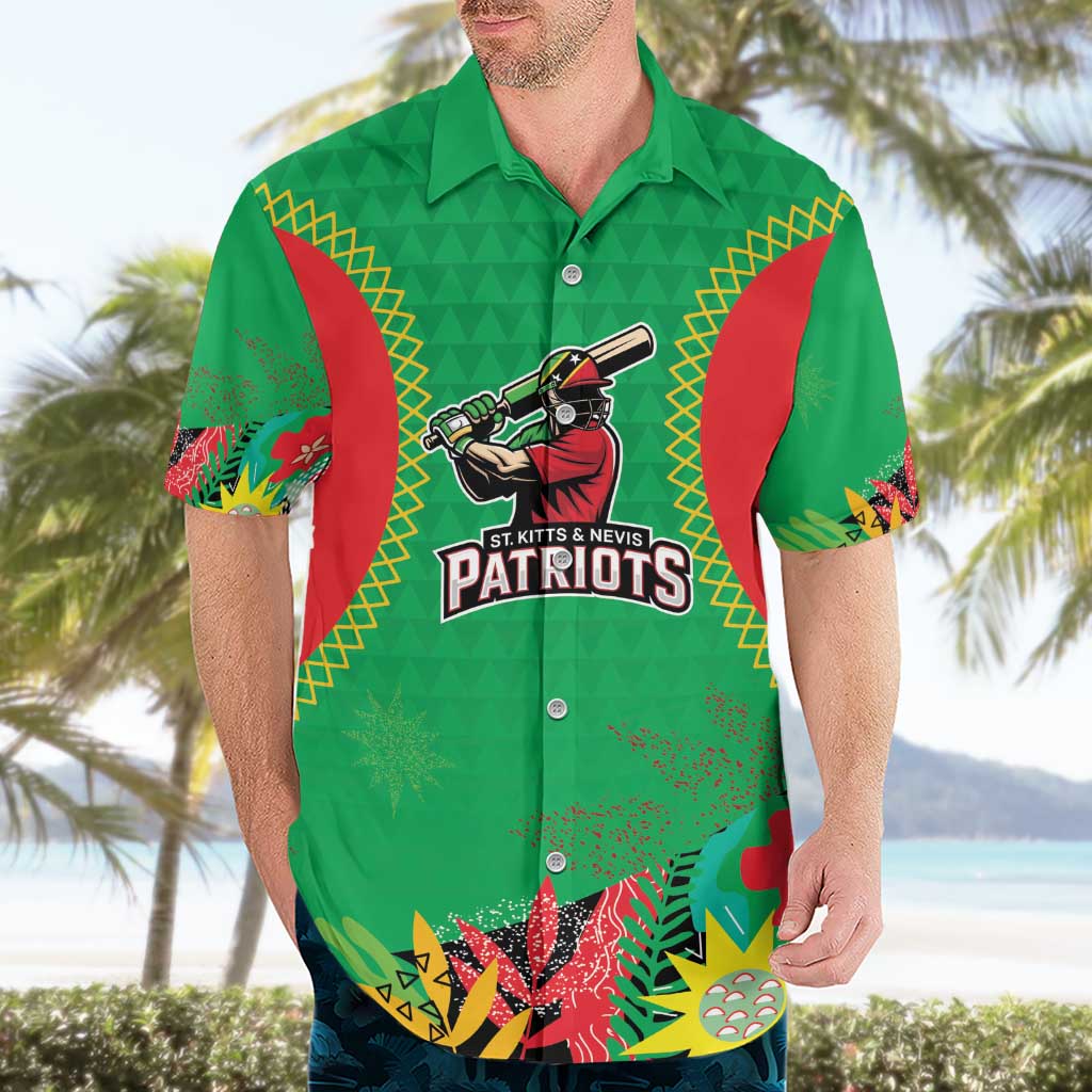 Custom Caribbean Cricket St Kitts and Nevis Hawaiian Shirt Two Islands One Fire Patriots Crown 2025 - Green - Wonder Print Shop