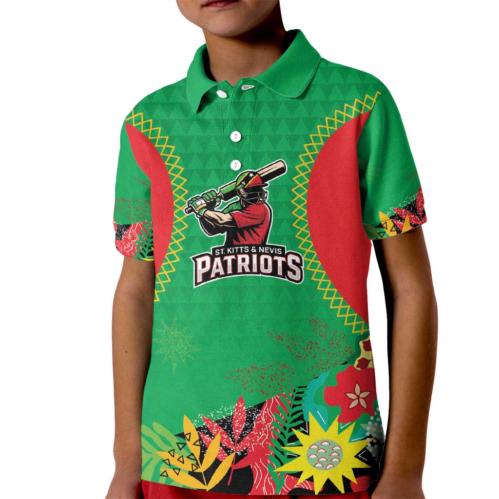 Custom Caribbean Cricket St Kitts and Nevis Kid Polo Shirt Two Islands One Fire Patriots Crown 2025 - Green - Wonder Print Shop