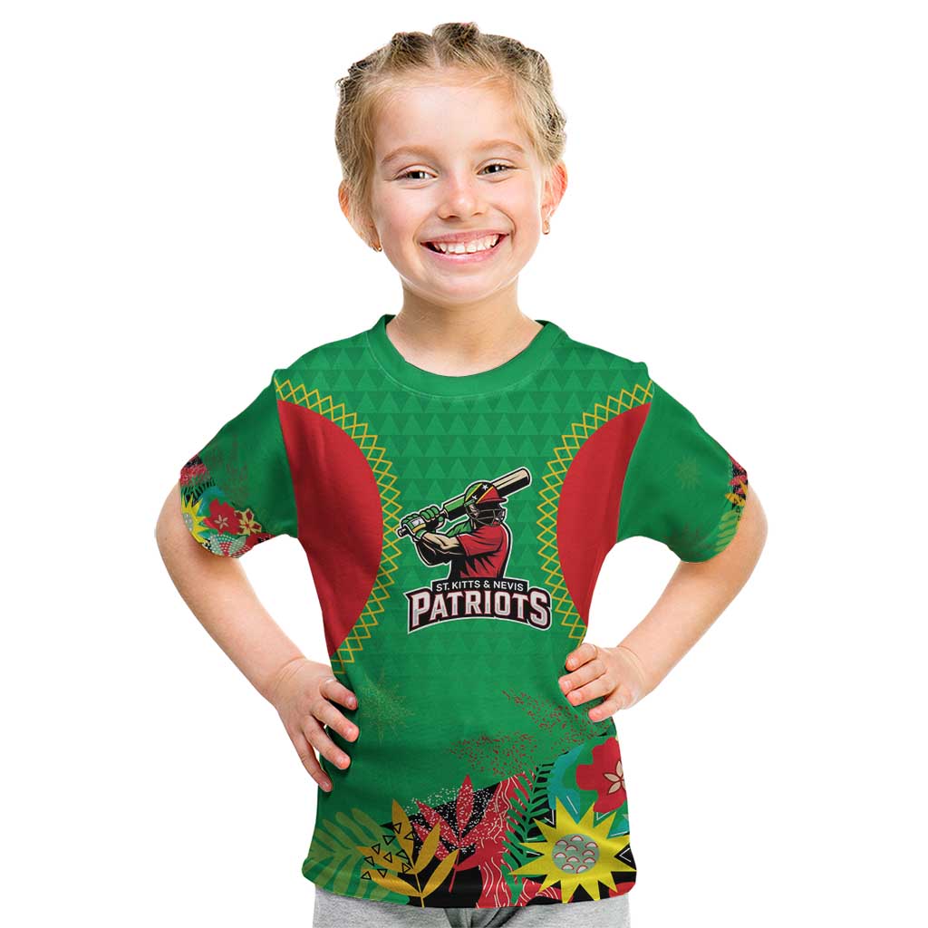 Custom Caribbean Cricket St Kitts and Nevis Kid T Shirt Two Islands One Fire Patriots Crown 2025 - Green - Wonder Print Shop