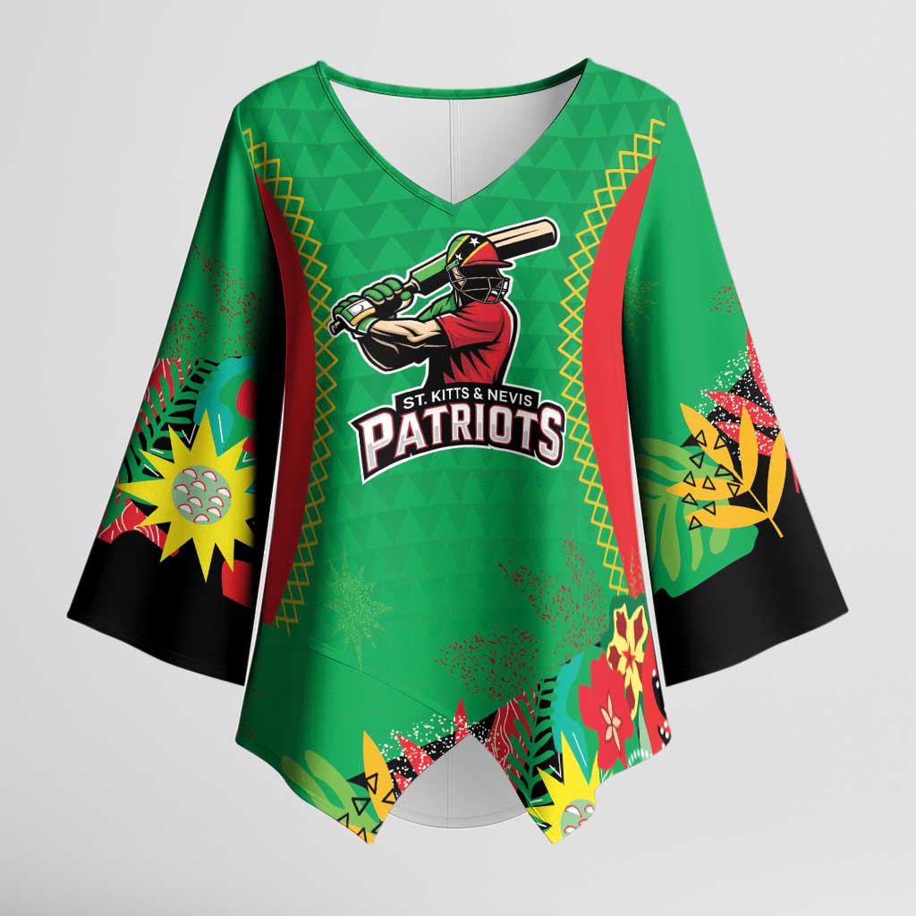 Custom Caribbean Cricket St Kitts and Nevis Kimono Sleeve Blouse Two Islands One Fire Patriots Crown 2025 - Green - Wonder Print Shop