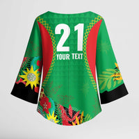 Custom Caribbean Cricket St Kitts and Nevis Kimono Sleeve Blouse Two Islands One Fire Patriots Crown 2025 - Green - Wonder Print Shop