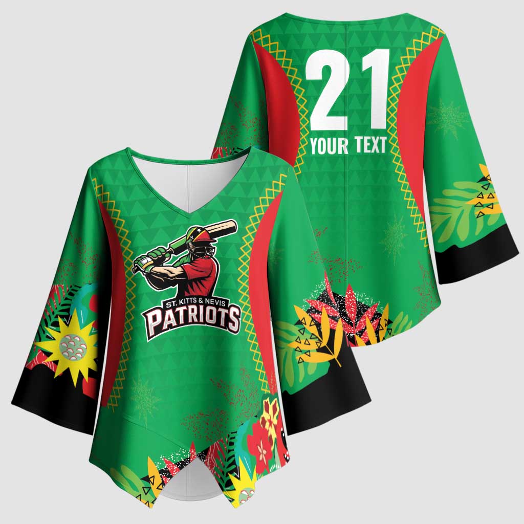 Custom Caribbean Cricket St Kitts and Nevis Kimono Sleeve Blouse Two Islands One Fire Patriots Crown 2025 - Green - Wonder Print Shop