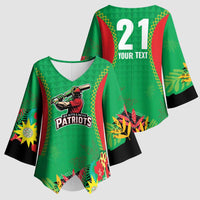 Custom Caribbean Cricket St Kitts and Nevis Kimono Sleeve Blouse Two Islands One Fire Patriots Crown 2025 - Green - Wonder Print Shop