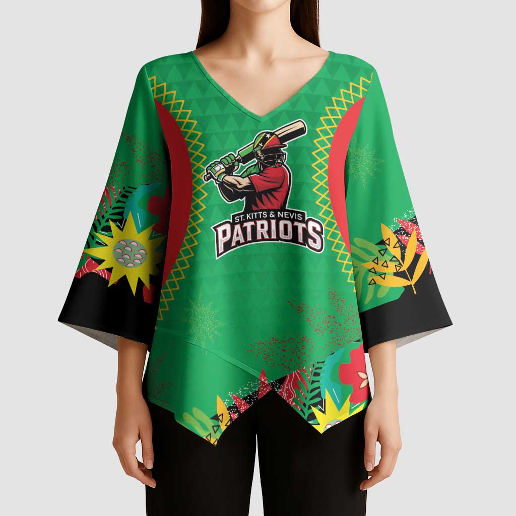 Custom Caribbean Cricket St Kitts and Nevis Kimono Sleeve Blouse Two Islands One Fire Patriots Crown 2025 - Green - Wonder Print Shop