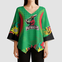 Custom Caribbean Cricket St Kitts and Nevis Kimono Sleeve Blouse Two Islands One Fire Patriots Crown 2025 - Green - Wonder Print Shop