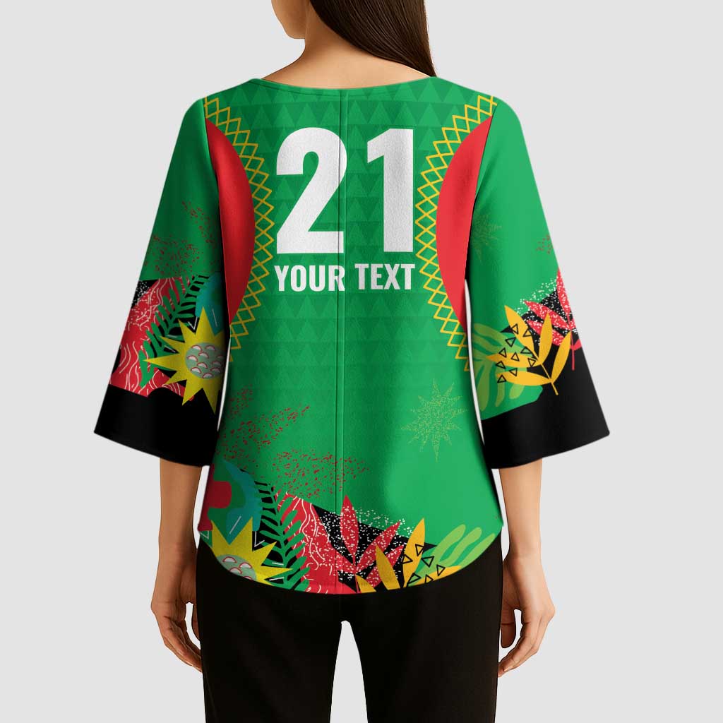 Custom Caribbean Cricket St Kitts and Nevis Kimono Sleeve Blouse Two Islands One Fire Patriots Crown 2025 - Green - Wonder Print Shop