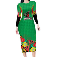 Custom Caribbean Cricket St Kitts and Nevis Long Sleeve Bodycon Dress Two Islands One Fire Patriots Crown 2025 - Green - Wonder Print Shop
