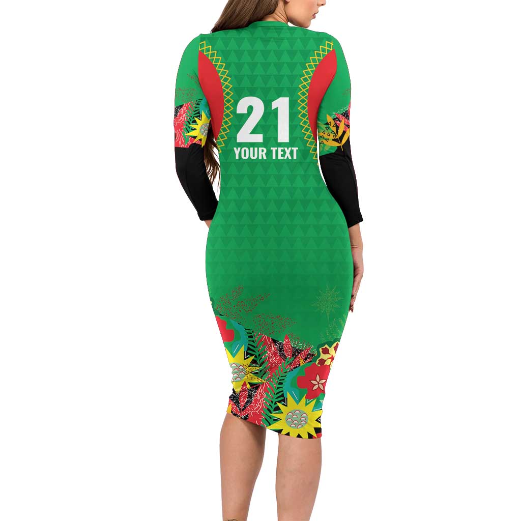 Custom Caribbean Cricket St Kitts and Nevis Long Sleeve Bodycon Dress Two Islands One Fire Patriots Crown 2025 - Green - Wonder Print Shop