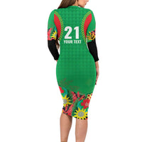 Custom Caribbean Cricket St Kitts and Nevis Long Sleeve Bodycon Dress Two Islands One Fire Patriots Crown 2025 - Green - Wonder Print Shop