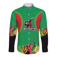 Custom Caribbean Cricket St Kitts and Nevis Long Sleeve Button Shirt Two Islands One Fire Patriots Crown 2025 - Green - Wonder Print Shop