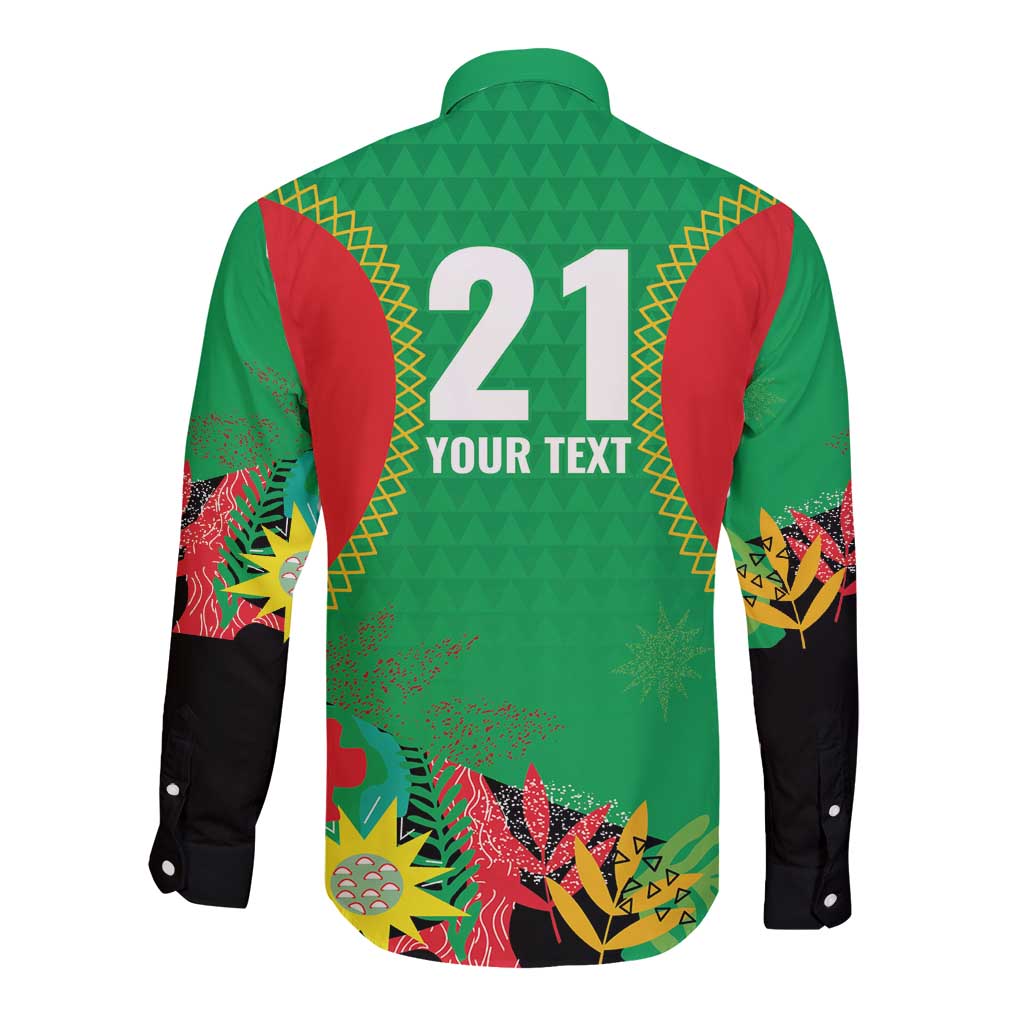 Custom Caribbean Cricket St Kitts and Nevis Long Sleeve Button Shirt Two Islands One Fire Patriots Crown 2025 - Green - Wonder Print Shop