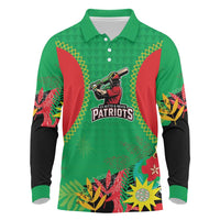 Custom Caribbean Cricket St Kitts and Nevis Long Sleeve Polo Shirt Two Islands One Fire Patriots Crown 2025 - Green - Wonder Print Shop