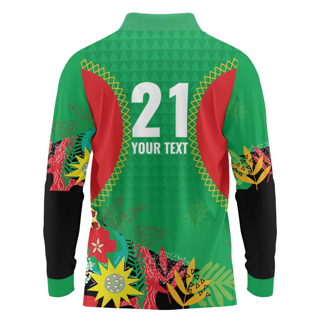 Custom Caribbean Cricket St Kitts and Nevis Long Sleeve Polo Shirt Two Islands One Fire Patriots Crown 2025 - Green - Wonder Print Shop