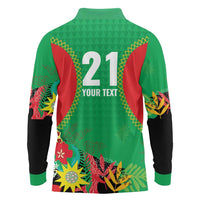 Custom Caribbean Cricket St Kitts and Nevis Long Sleeve Polo Shirt Two Islands One Fire Patriots Crown 2025 - Green - Wonder Print Shop
