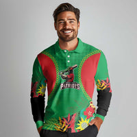 Custom Caribbean Cricket St Kitts and Nevis Long Sleeve Polo Shirt Two Islands One Fire Patriots Crown 2025 - Green - Wonder Print Shop