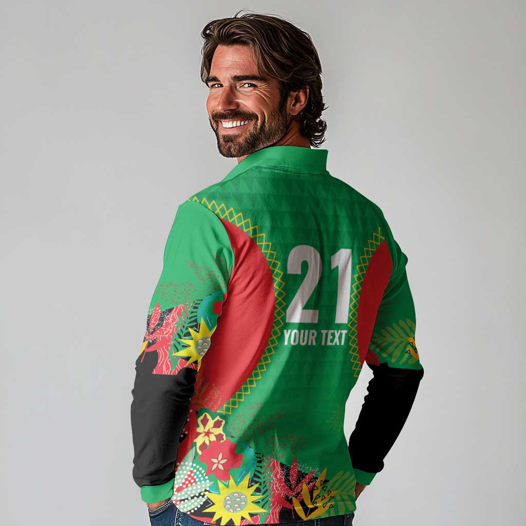 Custom Caribbean Cricket St Kitts and Nevis Long Sleeve Polo Shirt Two Islands One Fire Patriots Crown 2025 - Green - Wonder Print Shop