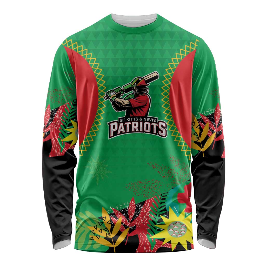 Custom Caribbean Cricket St Kitts and Nevis Long Sleeve Shirt Two Islands One Fire Patriots Crown 2025 - Green - Wonder Print Shop