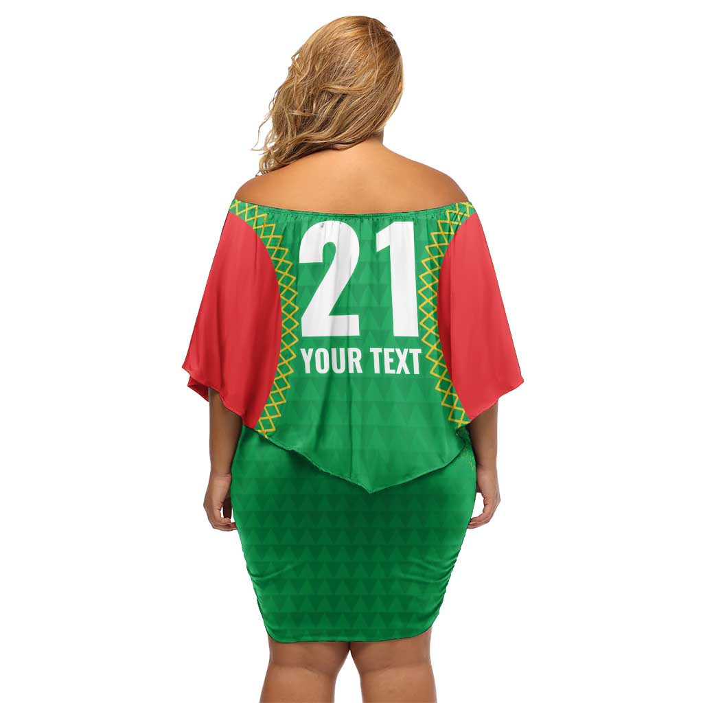 Custom Caribbean Cricket St Kitts and Nevis Off Shoulder Short Dress Two Islands One Fire Patriots Crown 2025 - Green - Wonder Print Shop