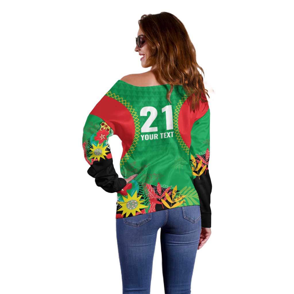 Custom Caribbean Cricket St Kitts and Nevis Off Shoulder Sweater Two Islands One Fire Patriots Crown 2025 - Green - Wonder Print Shop