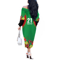 Custom Caribbean Cricket St Kitts and Nevis Off The Shoulder Long Sleeve Dress Two Islands One Fire Patriots Crown 2025 - Green - Wonder Print Shop