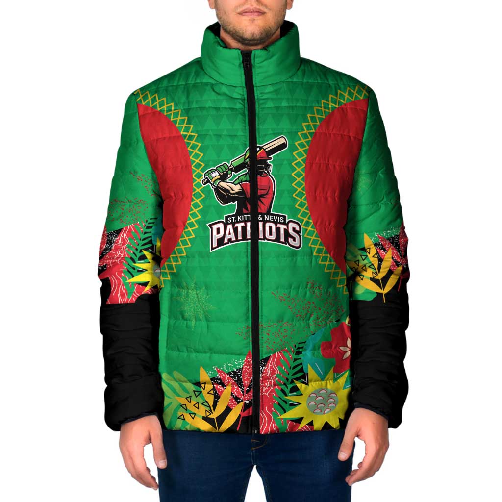Custom Caribbean Cricket St Kitts and Nevis Padded Jacket Two Islands One Fire Patriots Crown 2025 - Green - Wonder Print Shop