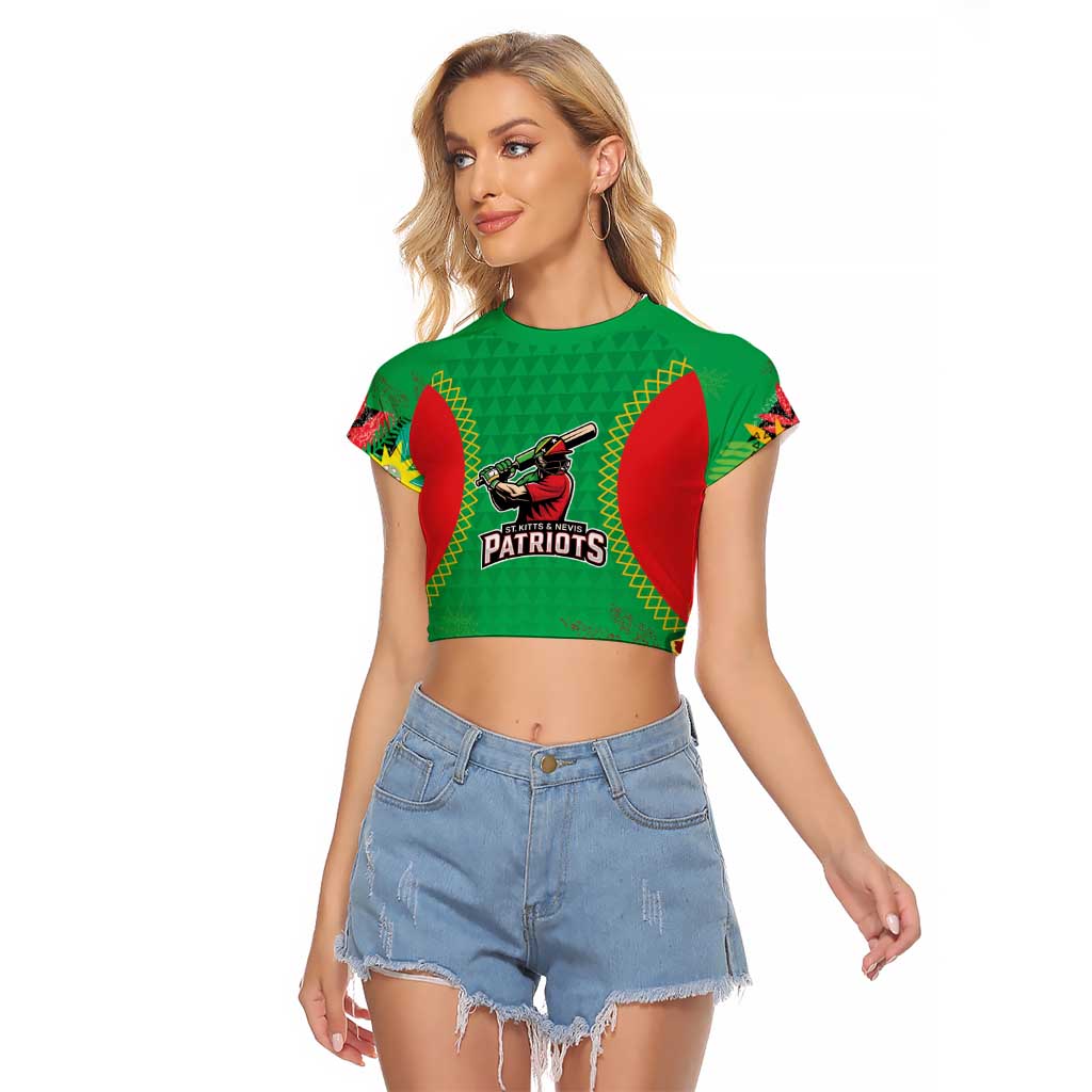 Custom Caribbean Cricket St Kitts and Nevis Raglan Cropped T Shirt Two Islands One Fire Patriots Crown 2025 - Green - Wonder Print Shop