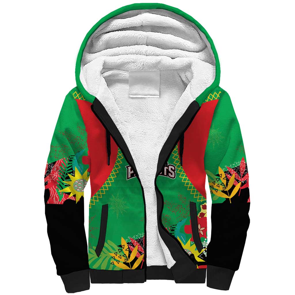 Custom Caribbean Cricket St Kitts and Nevis Sherpa Hoodie Two Islands One Fire Patriots Crown 2025 - Green - Wonder Print Shop