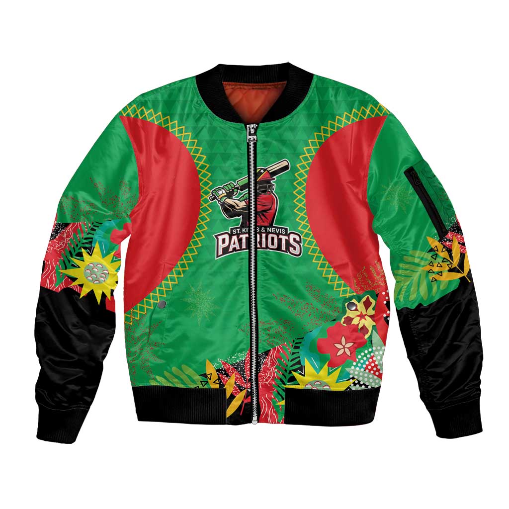 Custom Caribbean Cricket St Kitts and Nevis Sleeve Zip Bomber Jacket Two Islands One Fire Patriots Crown 2025 - Green - Wonder Print Shop