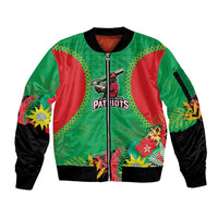 Custom Caribbean Cricket St Kitts and Nevis Sleeve Zip Bomber Jacket Two Islands One Fire Patriots Crown 2025 - Green - Wonder Print Shop